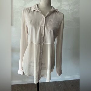 Free People Elegant Cream Sheer Button-Up Blouse Small